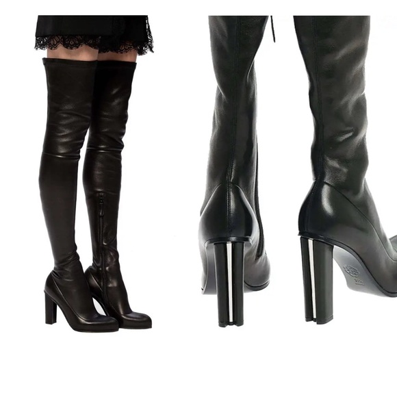 Alexander McQueen over the knee black 105mm leather boot Size EU 38.5 US 8 $1950 - Picture 3 of 12